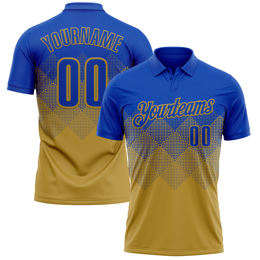 Custom Thunder Blue Old Gold 3D Gradient Square Shape Performance Polo Shirt