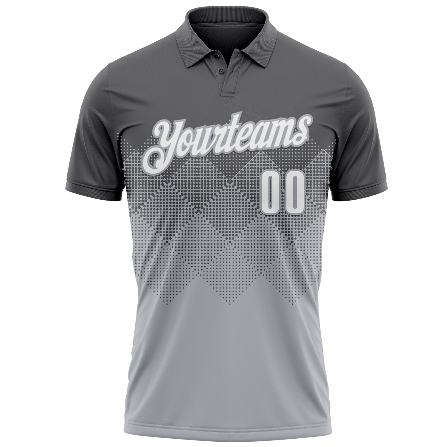 Custom Steel Gray White-Gray 3D Gradient Square Shape Performance Polo Shirt