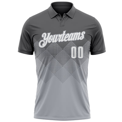 Custom Steel Gray White-Gray 3D Gradient Square Shape Performance Polo Shirt