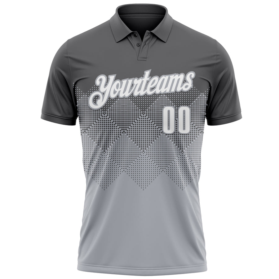 Custom Steel Gray White-Gray 3D Gradient Square Shape Performance Polo Shirt