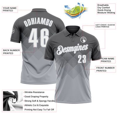 Custom Steel Gray White-Gray 3D Gradient Square Shape Performance Polo Shirt