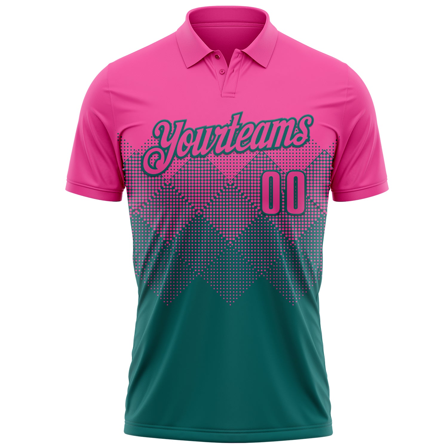 Custom Pink Teal 3D Gradient Square Shape Performance Polo Shirt