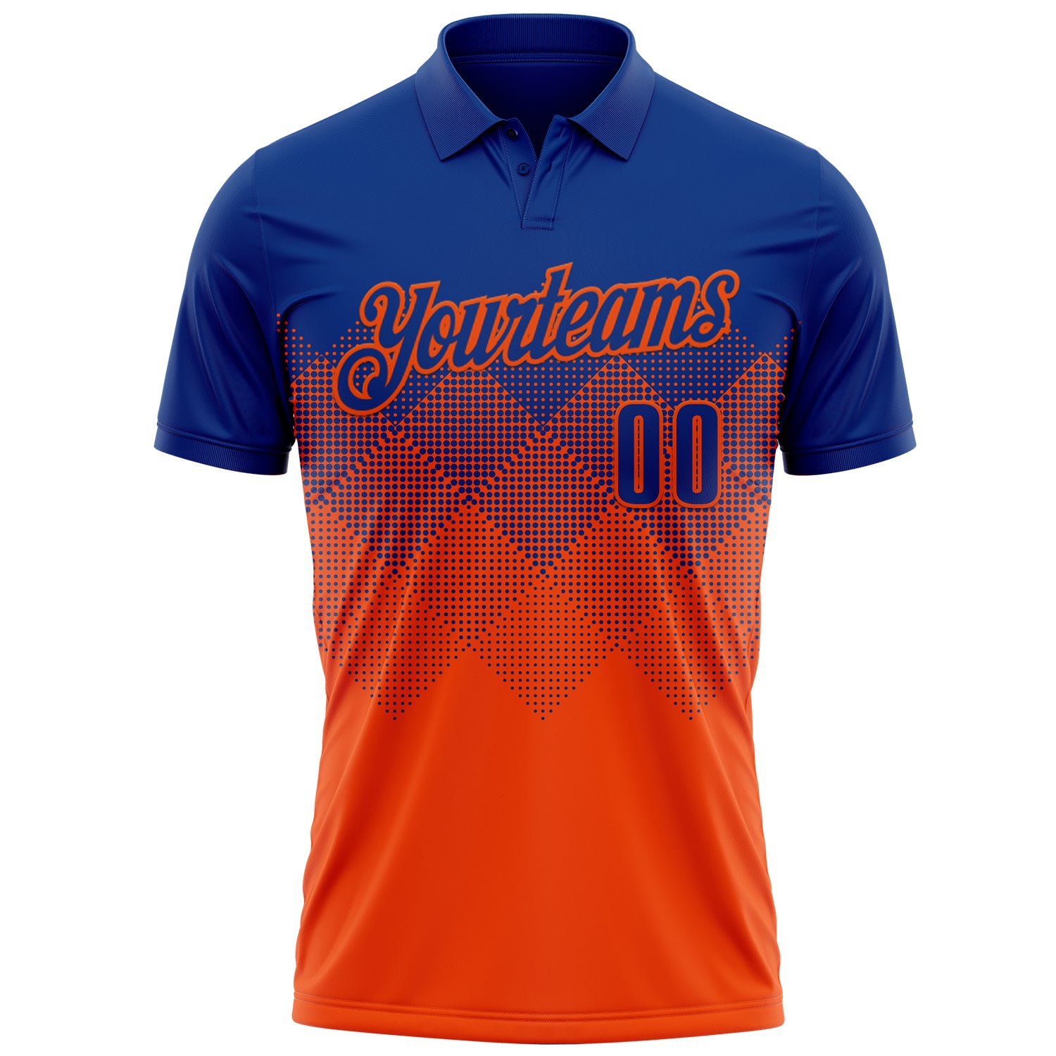 Custom Royal Orange 3D Gradient Square Shape Performance Polo Shirt