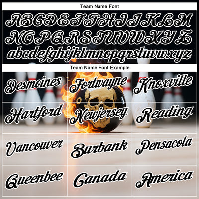 Custom Black White 3D Flame Skull Bowling Performance Polo Shirt