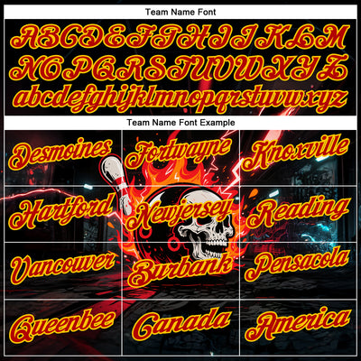 Custom Black Red-Yellow 3D Flame Skull Bowling Performance Polo Shirt