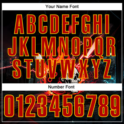 Custom Black Red-Yellow 3D Flame Skull Bowling Performance Polo Shirt