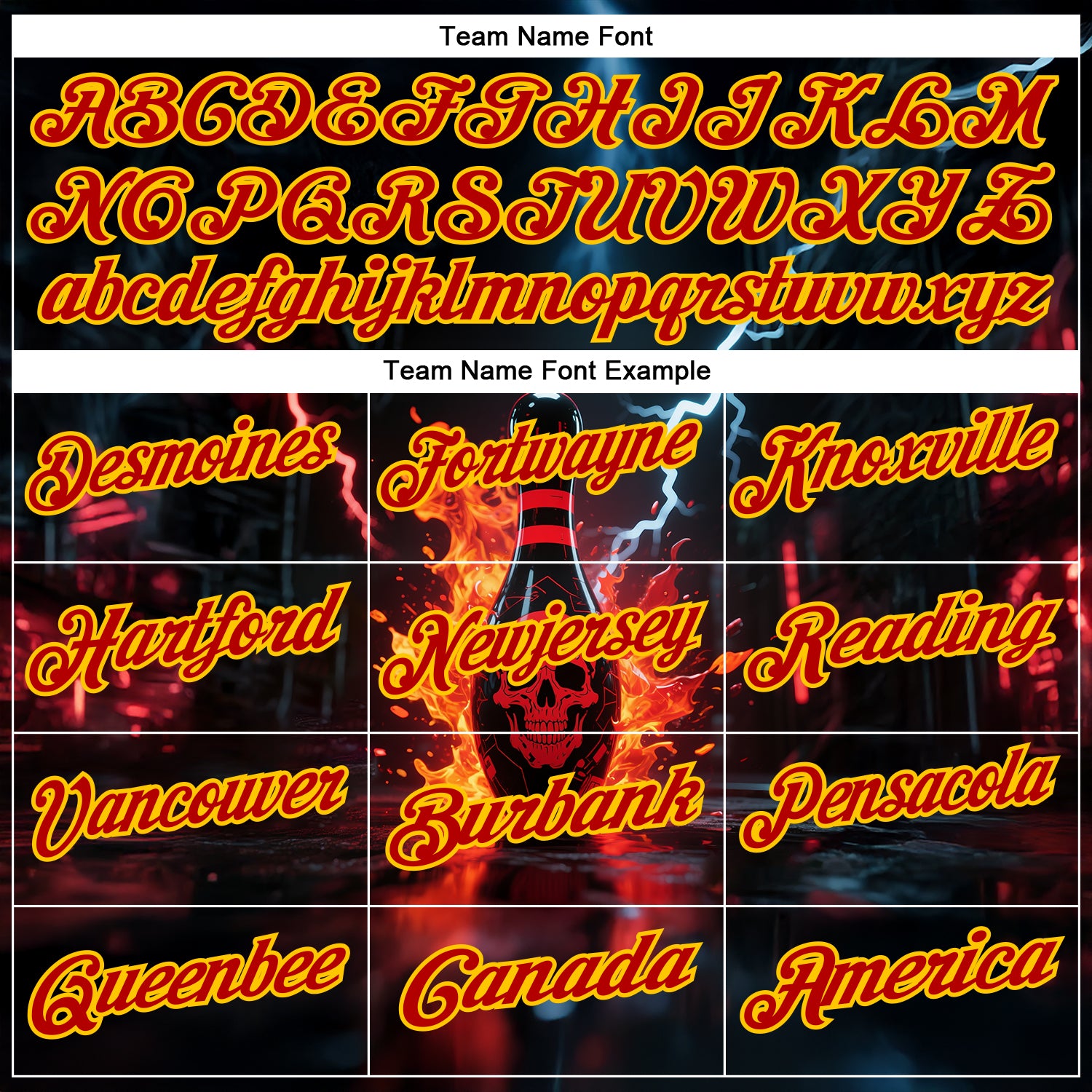 Custom Black Red-Yellow 3D Flame Lightning Skull Bowling Performance Polo Shirt