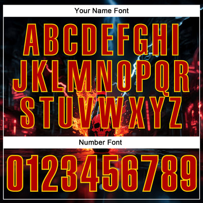 Custom Black Red-Yellow 3D Flame Lightning Skull Bowling Performance Polo Shirt