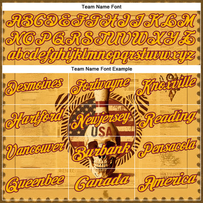 Custom Yellow Gold-Crimson 3D Retro American Flag Skull Bowling Performance Polo Shirt