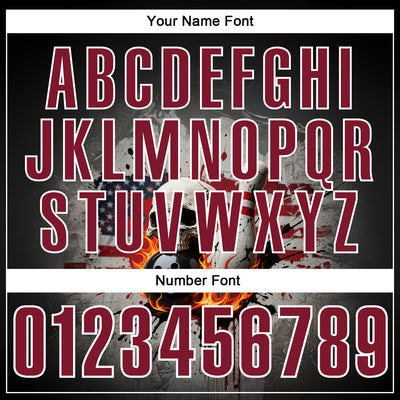 Custom Black Crimson-White 3D American Flag Splash Flame Skull Bowling Performance Polo Shirt