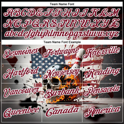 Custom Gray Crimson-White 3D American Flag Splash Flame Skull Bowling Performance Polo Shirt
