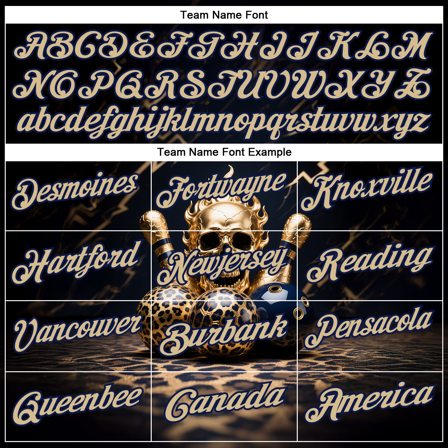 Custom Black Vegas Gold-Navy 3D Leopard Print Metal Skull Bowling Performance Polo Shirt