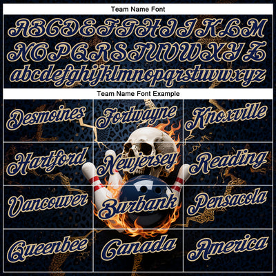 Custom Navy Vegas Gold 3D Flame Leopard Print Skull Bowling Performance Polo Shirt