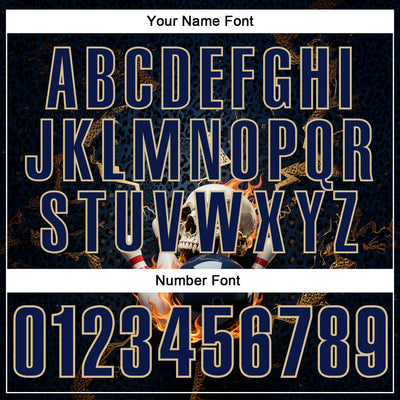 Custom Navy Vegas Gold 3D Flame Leopard Print Skull Bowling Performance Polo Shirt