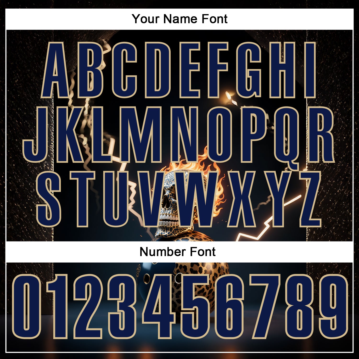 Custom Navy Vegas Gold 3D Flame Leopard Print Skull Bowling Performance Polo Shirt