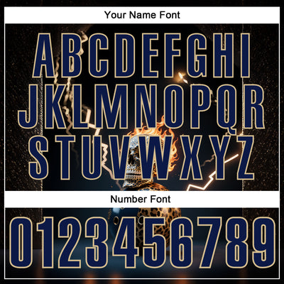 Custom Navy Vegas Gold 3D Flame Leopard Print Skull Bowling Performance Polo Shirt