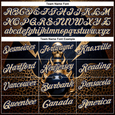 Custom Navy Vegas Gold 3D Leopard Print Metal Skull Bowling Performance Polo Shirt