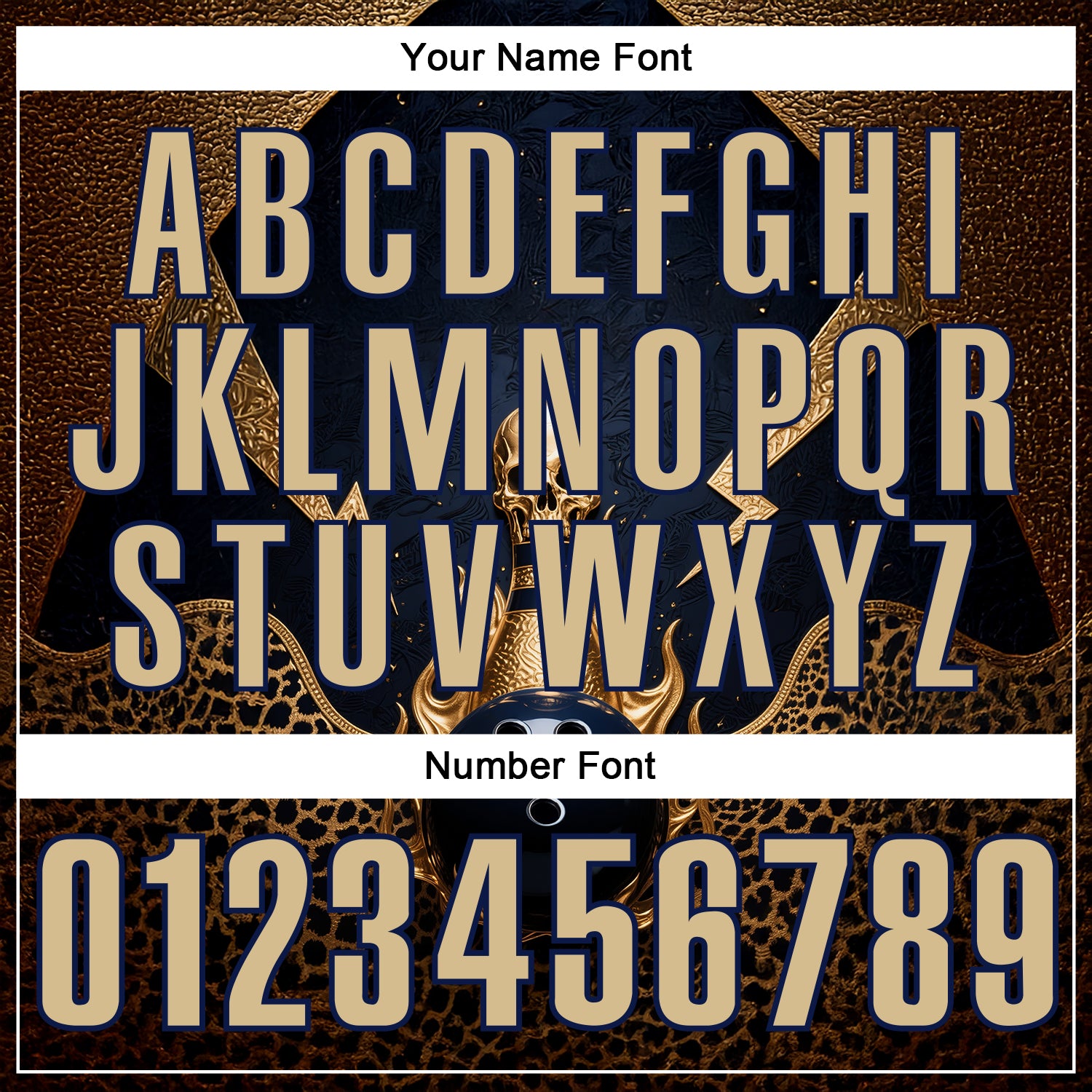 Custom Navy Vegas Gold 3D Leopard Print Metal Skull Bowling Performance Polo Shirt