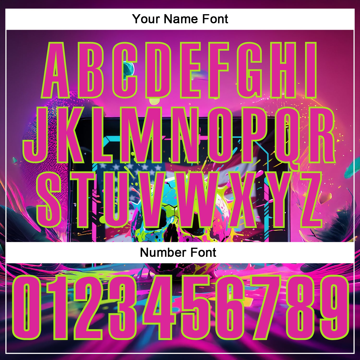 Custom Deep Pink Neon Green 3D American Flag Graffiti Splash Skull Bowling Performance Polo Shirt