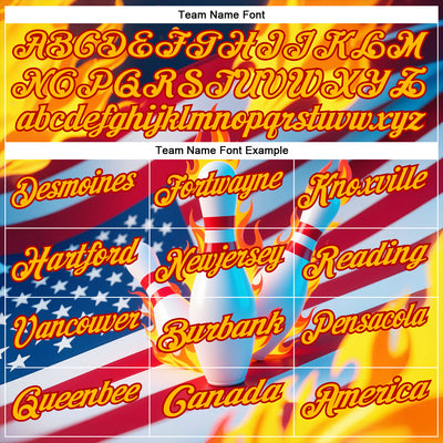 Custom Navy Gold-Red 3D American Flag Flame Bowling Performance Polo Shirt