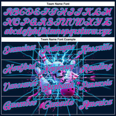 Custom Navy Deep Pink-Lakes Blue 3D American Flag Splash Lightning Skull Bowling Performance Polo Shirt