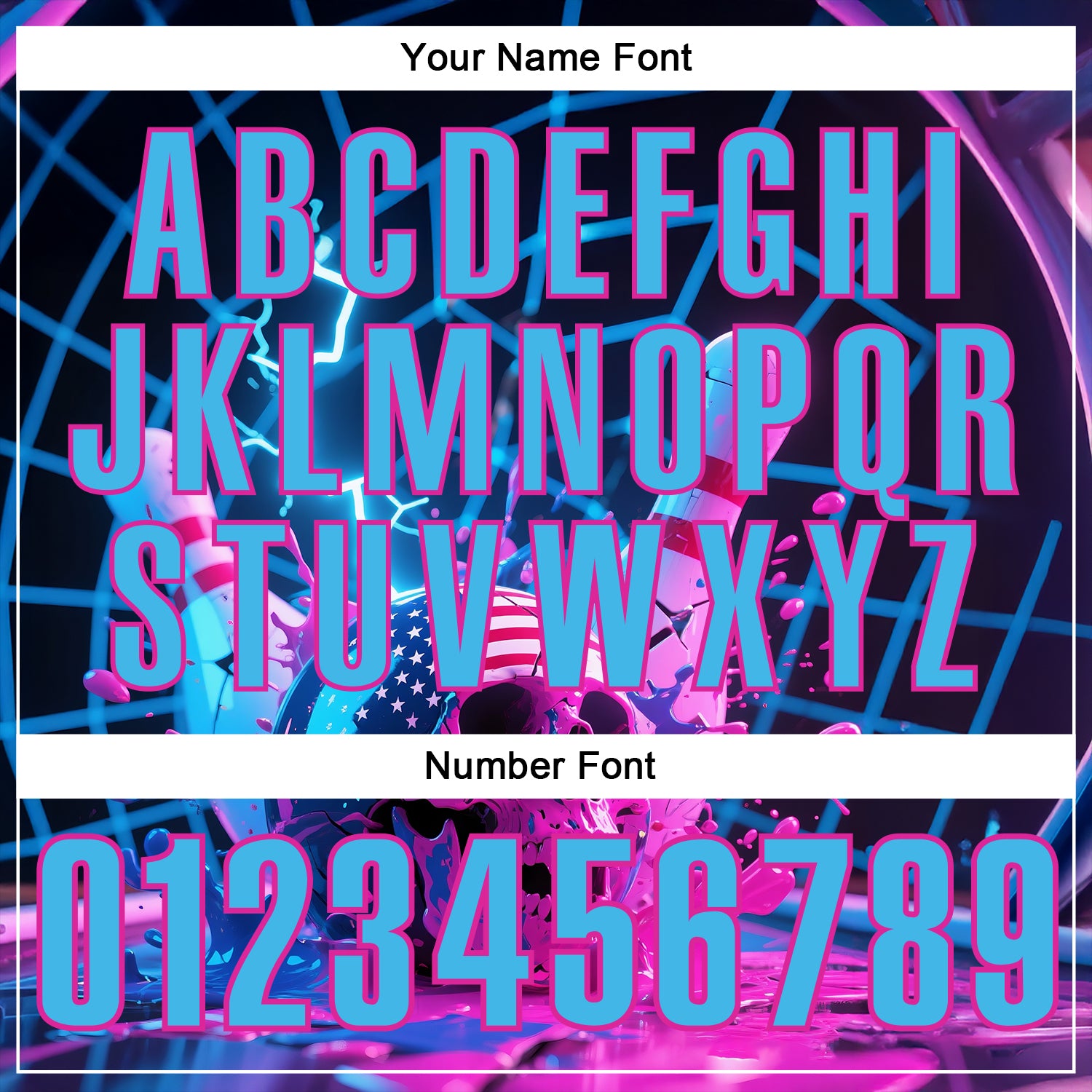 Custom Navy Sky Blue-Deep Pink 3D American Flag Splash Lightning Skull Bowling Performance Polo Shirt