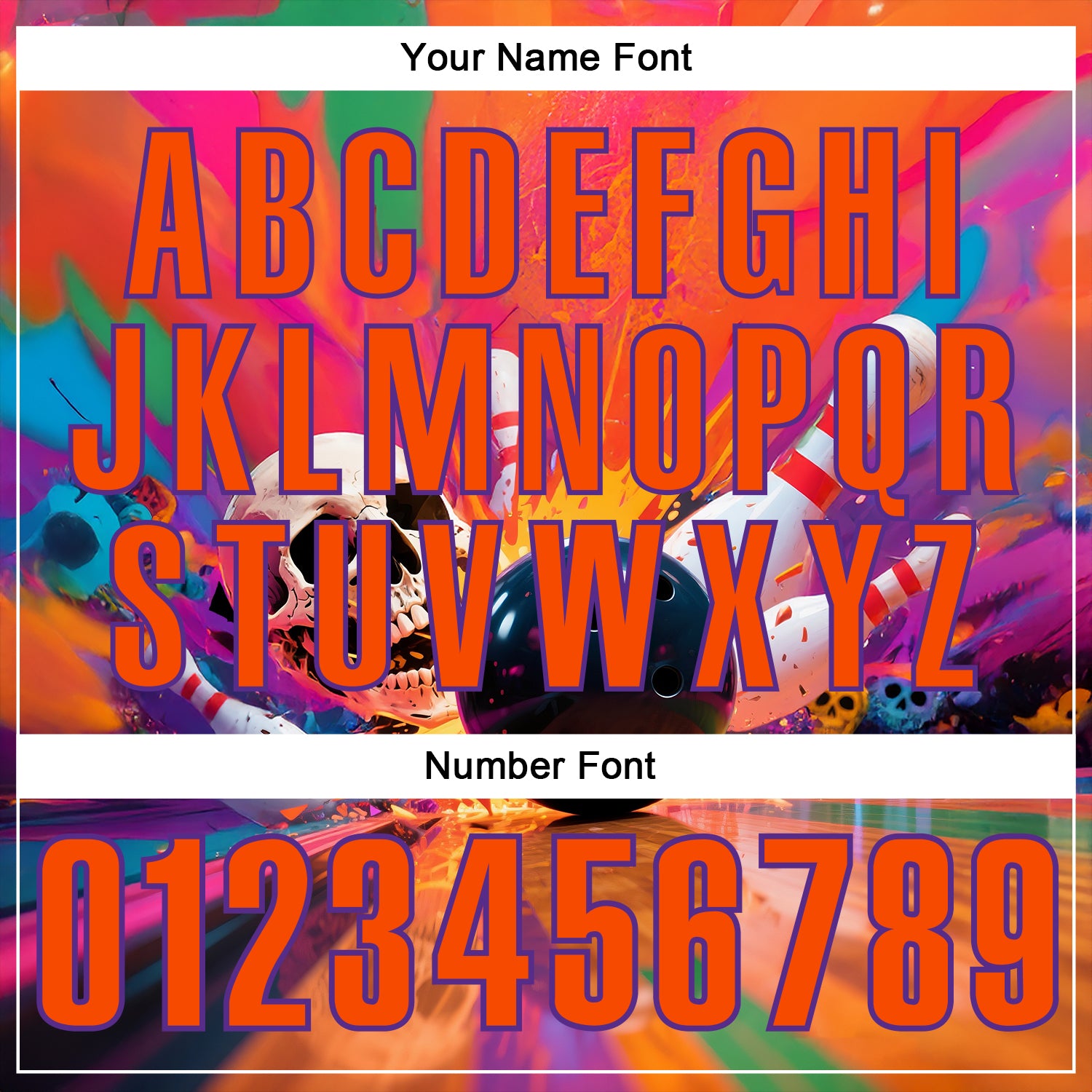 Custom Orange Purple 3D Splash Skull Bowling Performance Polo Shirt