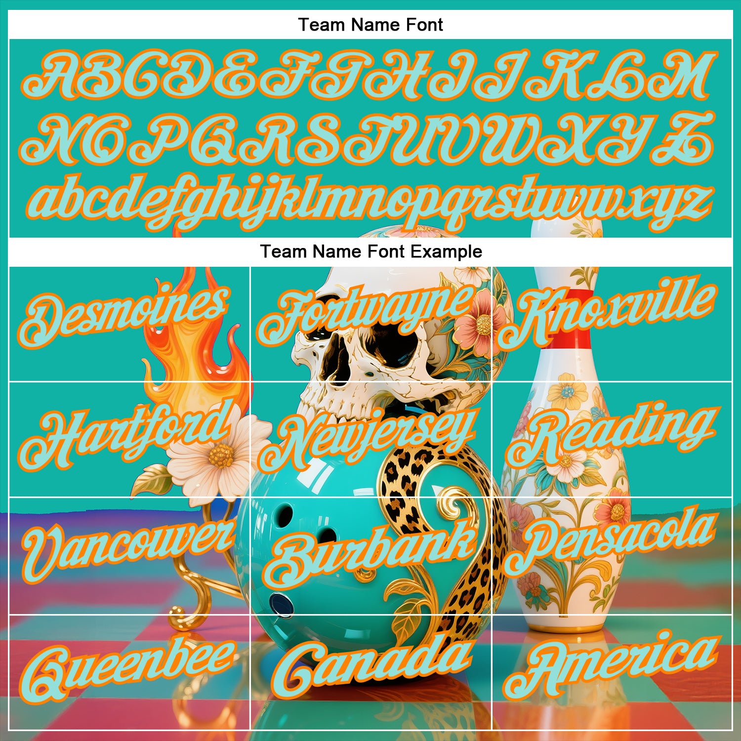 Custom Blue Ice Blue-Bay Orange 3D Floral Leopard Print Flame Skull Bowling Performance Polo Shirt