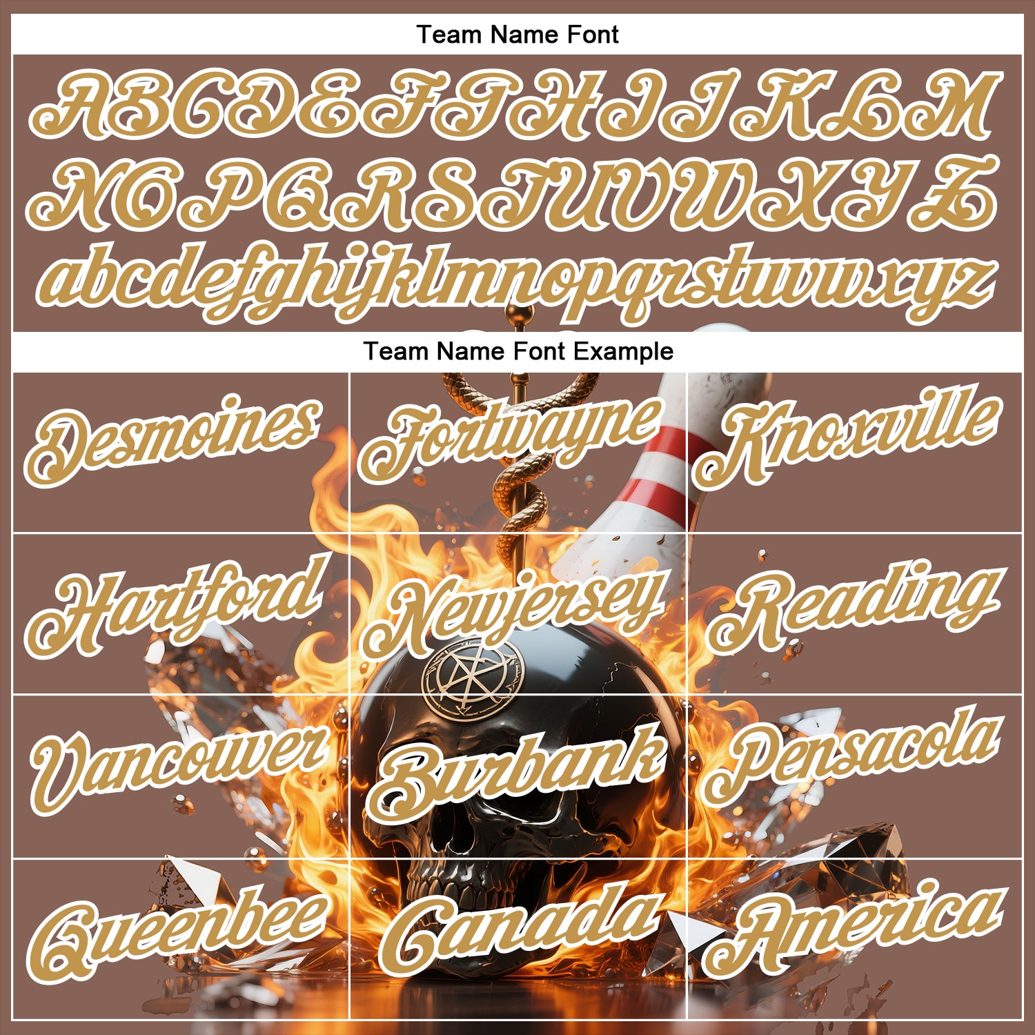 Custom Brown Old Gold-White 3D Flame Skull Bowling Performance Polo Shirt