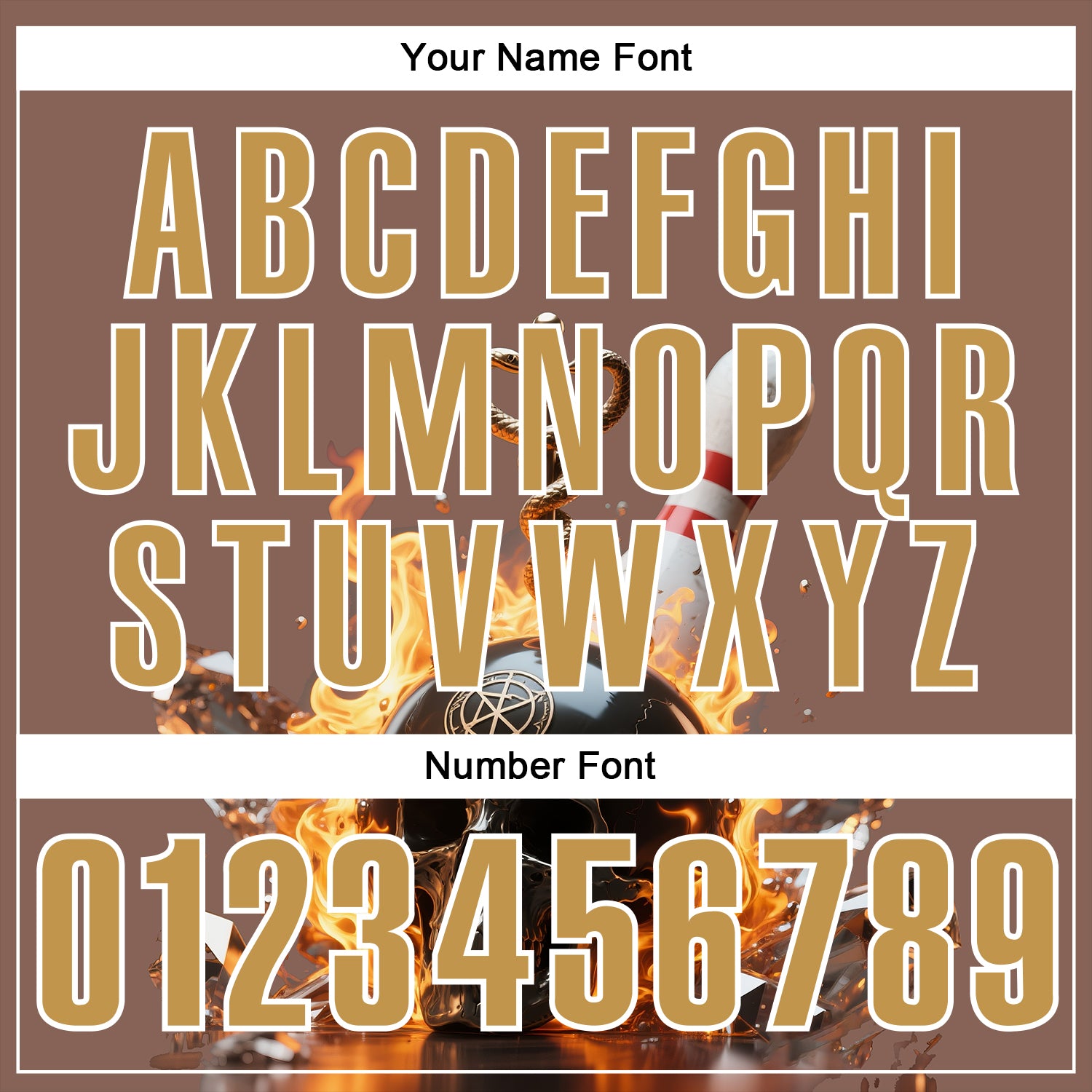 Custom Brown Old Gold-White 3D Flame Skull Bowling Performance Polo Shirt