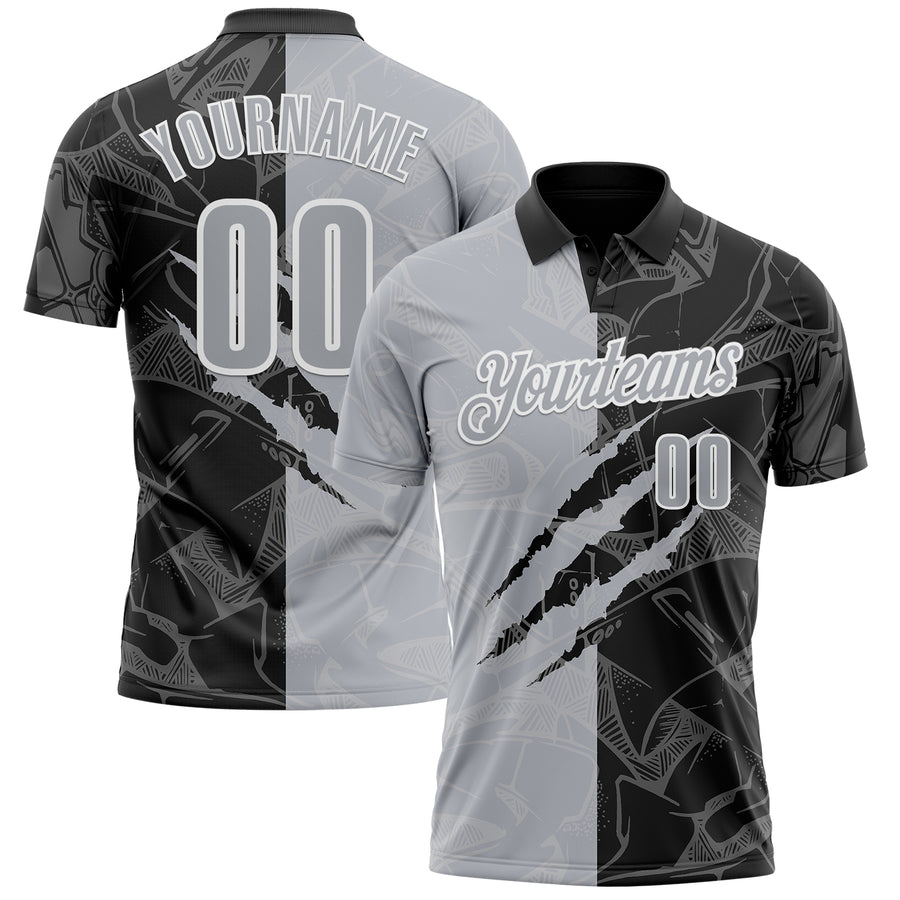 Custom Graffiti Pattern Gray Black-White 3D Scratch Performance Polo Shirt
