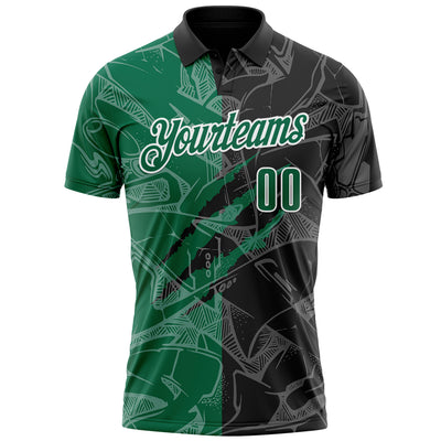 Custom Graffiti Pattern Kelly Green Black-White 3D Scratch Performance Polo Shirt
