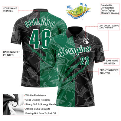 Custom Graffiti Pattern Kelly Green Black-White 3D Scratch Performance Polo Shirt