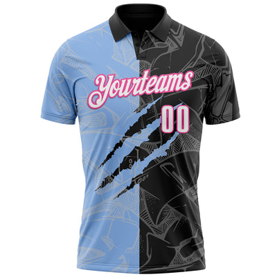 Custom Graffiti Pattern White Black Light Blue-Pink 3D Scratch Performance Polo Shirt
