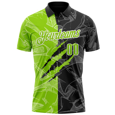 Custom Graffiti Pattern Neon Green Black-White 3D Scratch Performance Polo Shirt
