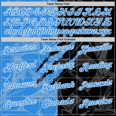 Custom Graffiti Pattern Electric Blue Black-White 3D Scratch Performance Polo Shirt