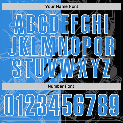 Custom Graffiti Pattern Electric Blue Black-White 3D Scratch Performance Polo Shirt