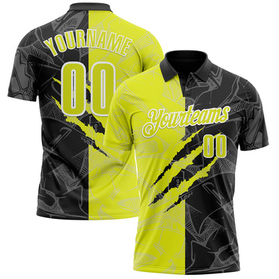 Custom Graffiti Pattern Neon Yellow Black-White 3D Scratch Performance Polo Shirt