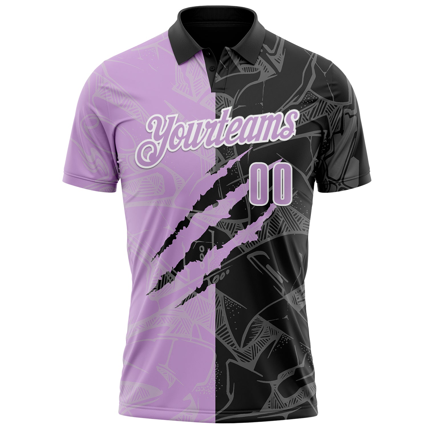 Custom Graffiti Pattern Light Purple Black-White 3D Scratch Performance Polo Shirt