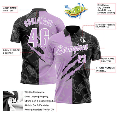 Custom Graffiti Pattern Light Purple Black-White 3D Scratch Performance Polo Shirt