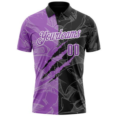 Custom Graffiti Pattern Medium Purple Black-White 3D Scratch Performance Polo Shirt