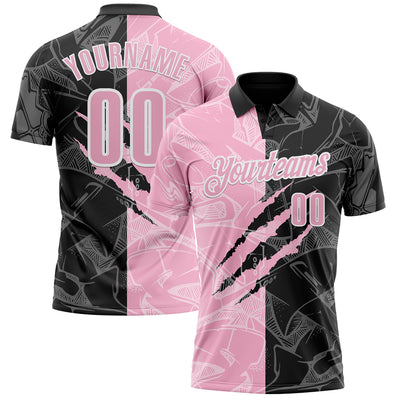 Custom Graffiti Pattern Light Pink Black-White 3D Scratch Performance Polo Shirt