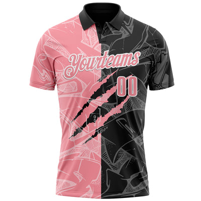 Custom Graffiti Pattern Medium Pink Black-White 3D Scratch Performance Polo Shirt
