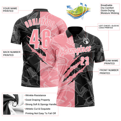 Custom Graffiti Pattern Medium Pink Black-White 3D Scratch Performance Polo Shirt
