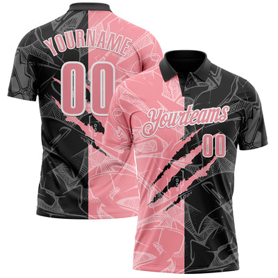 Custom Graffiti Pattern Medium Pink Black-White 3D Scratch Performance Polo Shirt
