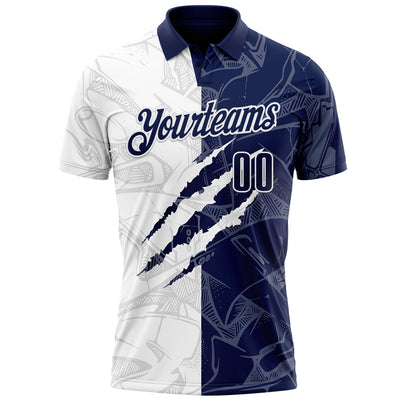Custom Graffiti Pattern Navy-White 3D Scratch Performance Polo Shirt