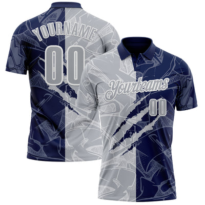 Custom Graffiti Pattern Gray Navy-White 3D Scratch Performance Polo Shirt