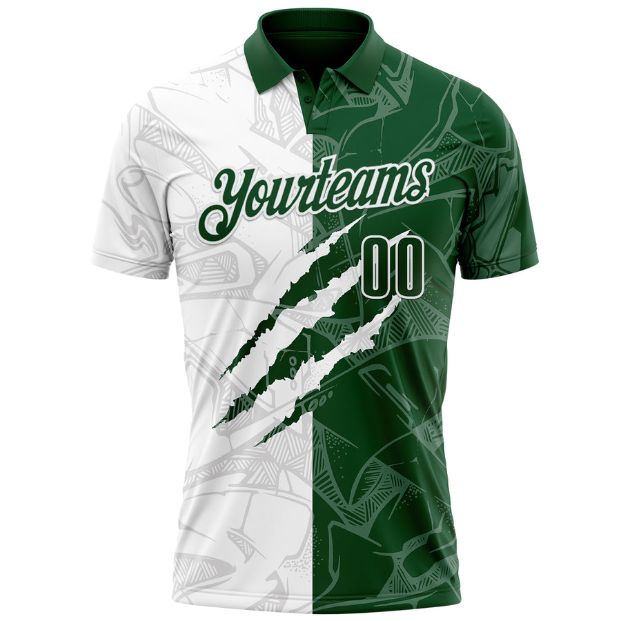 Custom Graffiti Pattern Green-White 3D Scratch Performance Polo Shirt