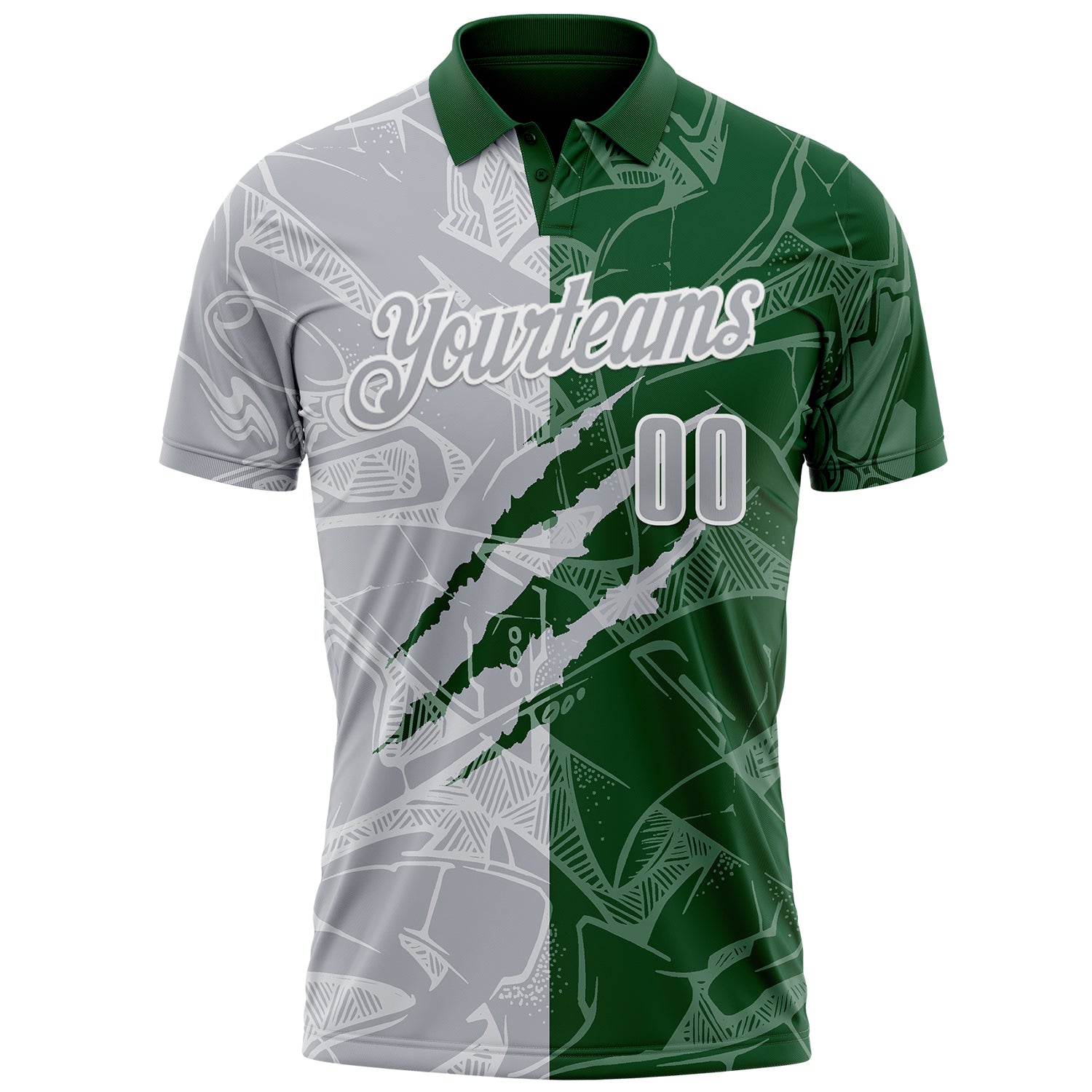 Custom Graffiti Pattern Gray Green-White 3D Scratch Performance Polo Shirt
