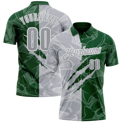 Custom Graffiti Pattern Gray Green-White 3D Scratch Performance Polo Shirt